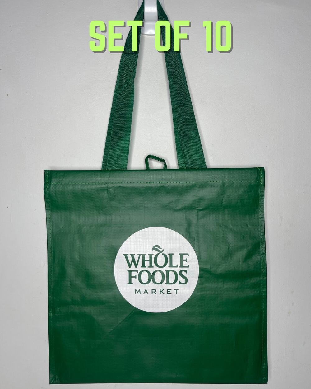 Set 10x — Whole Foods Green Click N' Stay Collapsable Stand Up Grocery Tote Bags